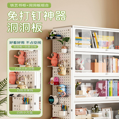 福凯祥儿童书柜玻璃门钢制书架家用客厅落地储物柜铁艺防尘展示架