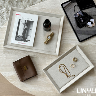 法式 轻奢高级感皮质首饰盘珠宝戒指项链展示盘收纳托盘家居摆件