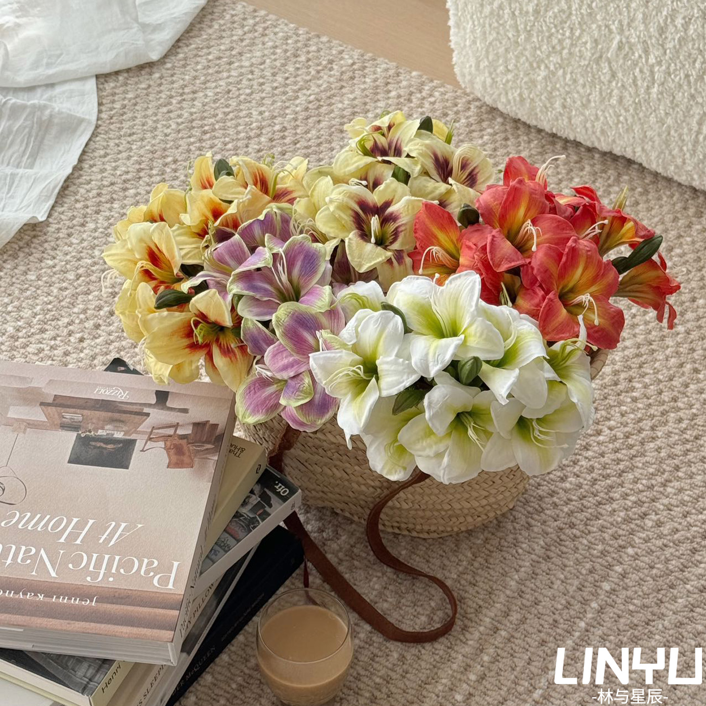 轻奢仿真花萱草百合花假花花束家居客厅餐桌婚庆造景装饰花艺摆设