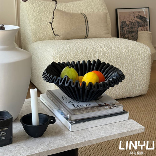 林与/法式中古黑色果盘树脂装饰品艺术摆件桌面收纳茶几家居设计