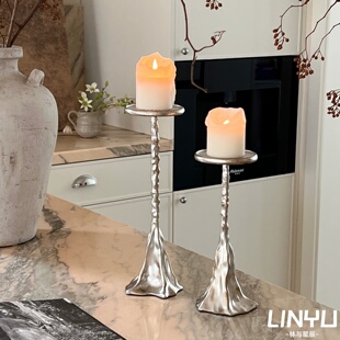 复古创意仿金属银色烛台轻奢玄关艺术氛围感装饰蜡烛底座摆件