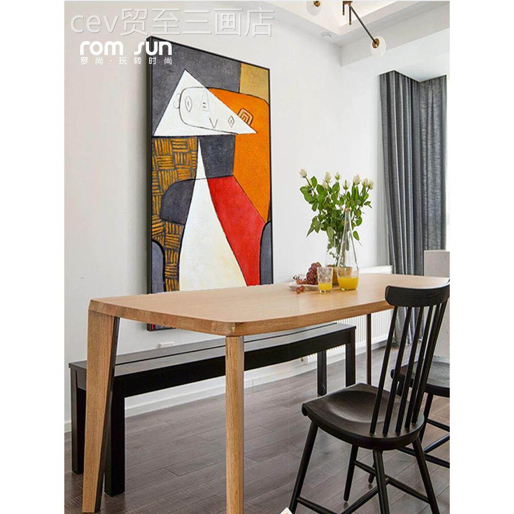 网红洛尚现极简义厅装饰画抽光豪华象餐主厅壁画几代何客油画斯堪