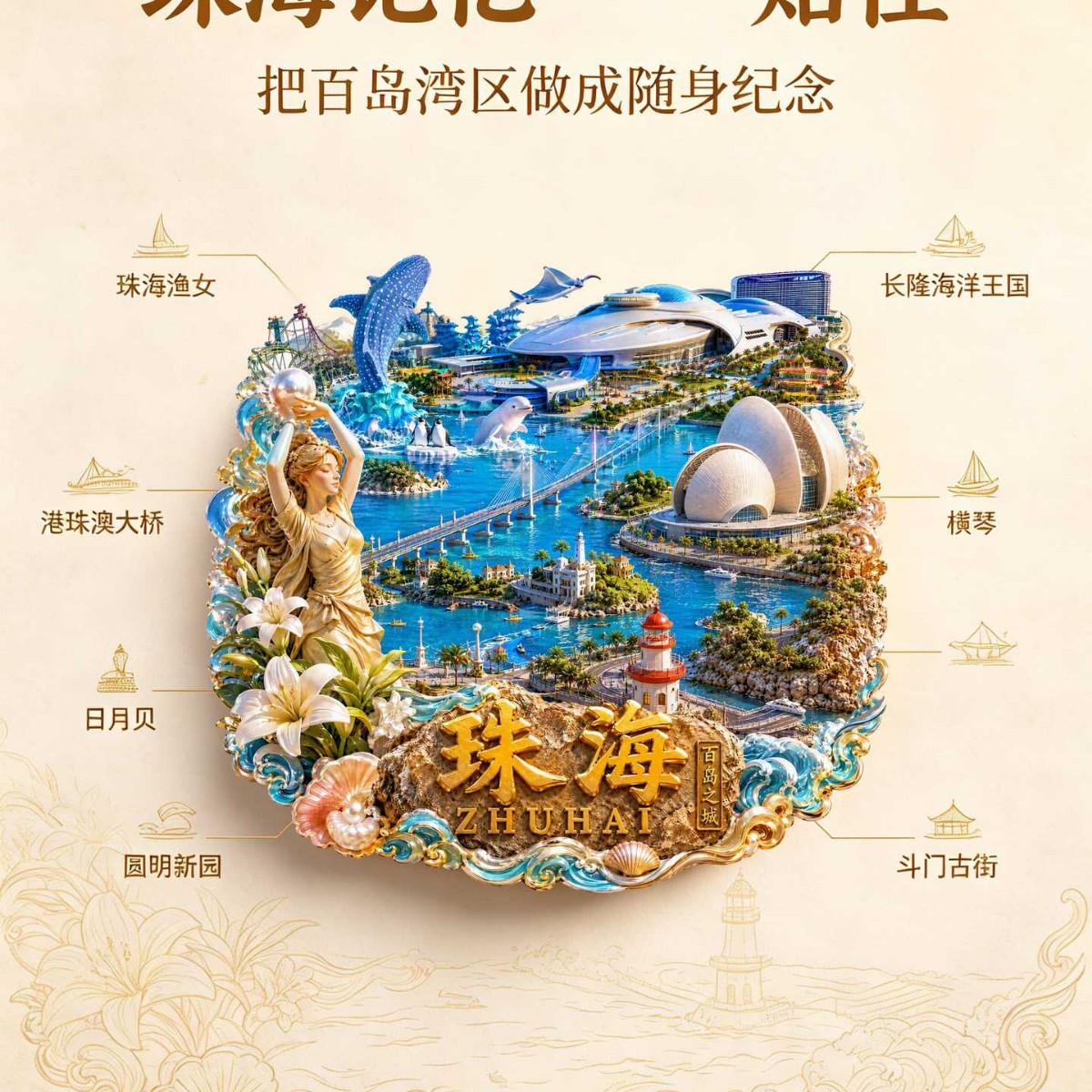 珠海景点旅游文创纪念品冰箱贴