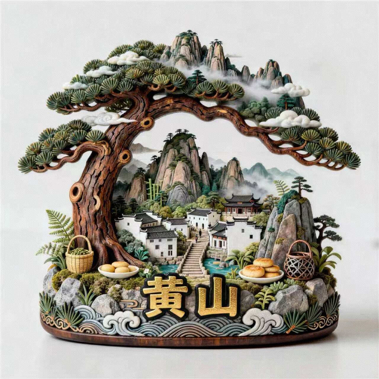 黄山迎客松旅游纪念品冰箱贴磁吸