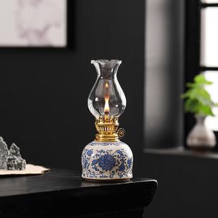 老式陶瓷酥油灯传统茶室家居摆件灯芯仿古供佛照明灯氛围灯装饰品