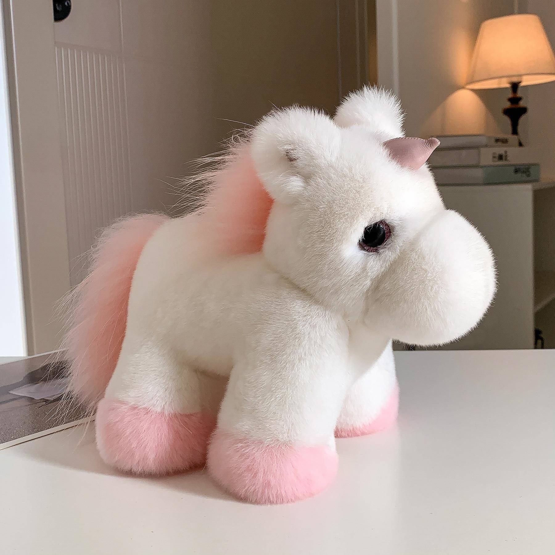 进口真獭兔毛毛梦幻独角兽挂件毛绒小白马包包钥匙扣挂件汽车挂饰