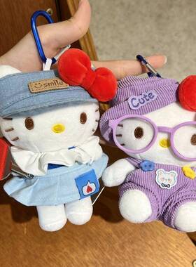 超可爱网红款冰棒球拍HelloKitty钥匙扣蓝裙装扮紫色背带裤包挂件