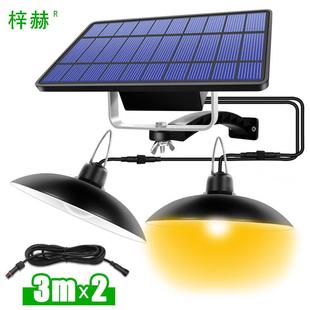 户外室内一拖二太阳能灯景观庭院花园新农村楼道照明LED复古吊灯
