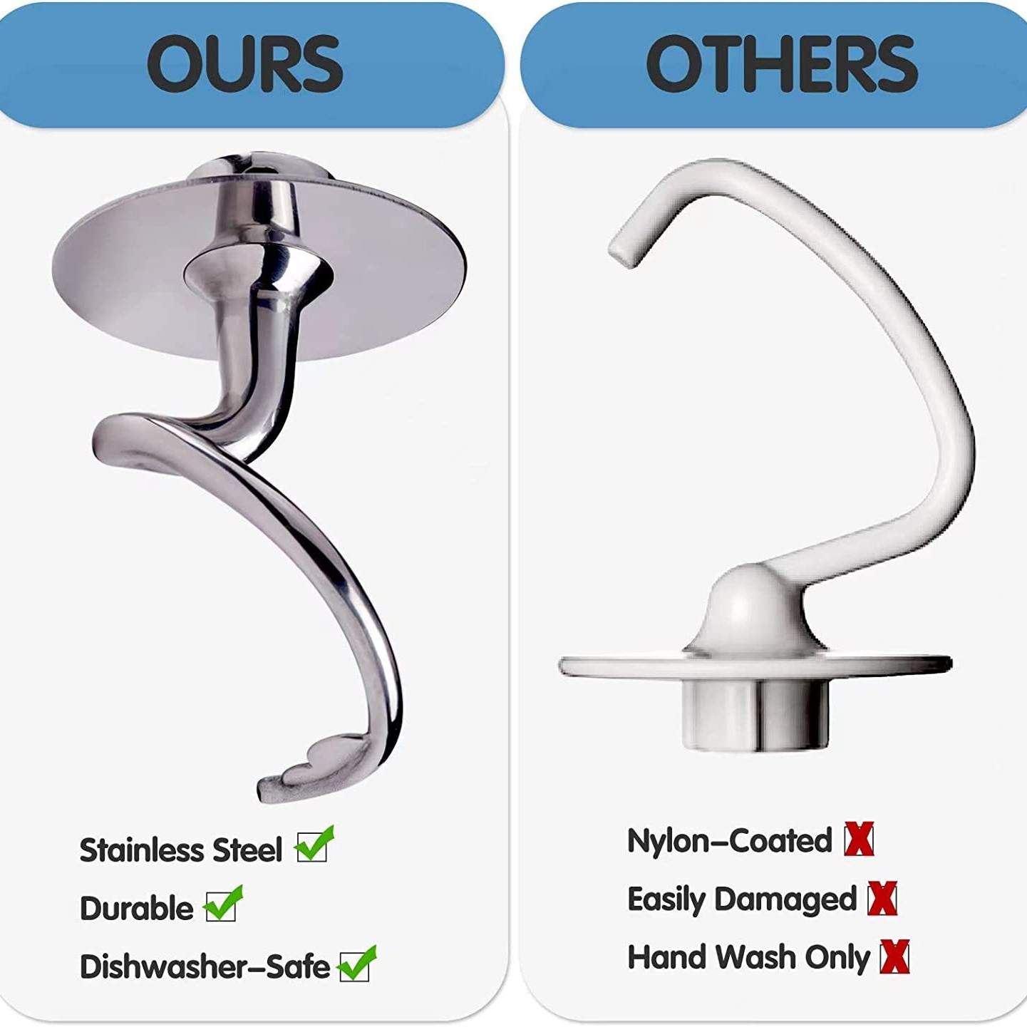 K45DH 不锈钢面团勾适合KitchenAid 4.5-5 Quart Tilt-Head Stand