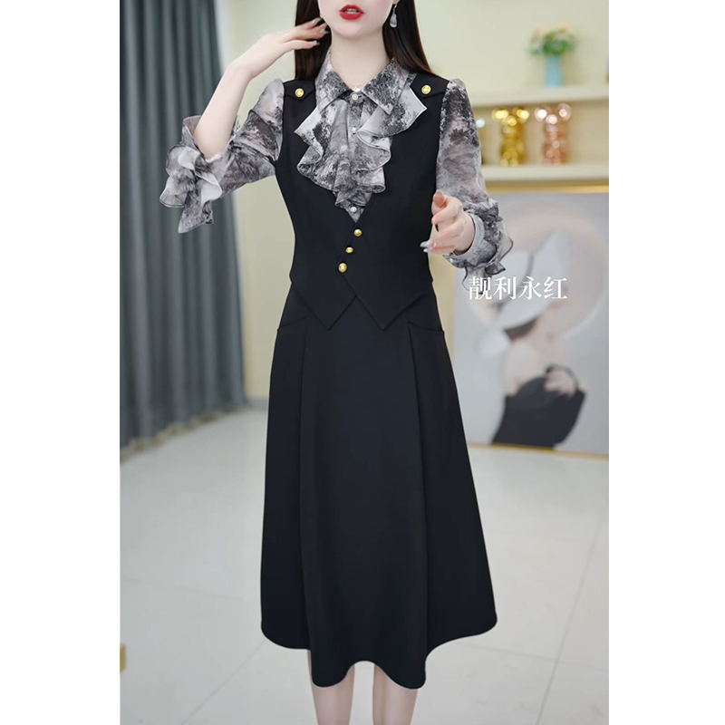 速发气质法式春袖连衣裙2025新款假端长秋妈妈高两件长裙子