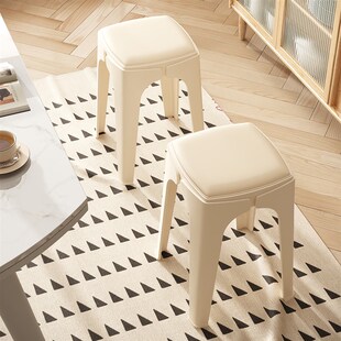 速发三梦塑料软奢凳子家用可备放软包方凳轻包餐桌椅子客厅叠用高