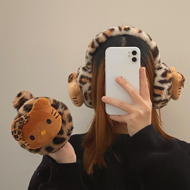 辣妹豹纹猫咪耳罩女冬季耳朵保暖骑行防冻防风耳暖护耳捂耳包耳帽