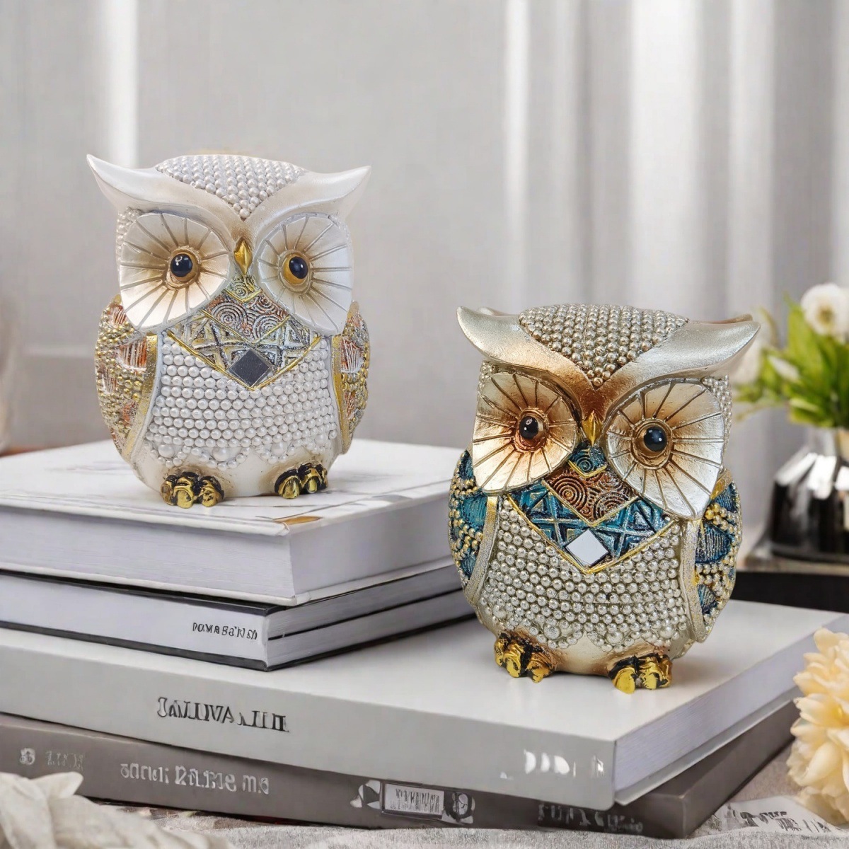 复古轻奢猫头鹰摆件动物树脂工艺品雕像家居客厅桌面展厅玄关装饰