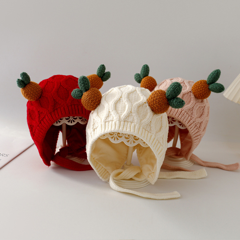 婴儿帽子秋冬季超萌洋气针织护耳帽冬款男童女宝宝加厚保暖毛线帽