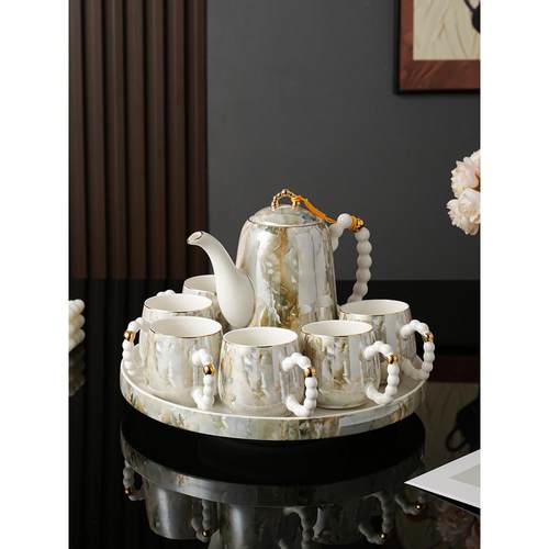 欧式轻奢大理石纹陶瓷水具套装家用茶具客厅水壶水杯结婚乔迁送礼