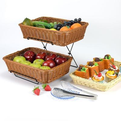 双层面包篮水果筐多层蛋糕点心托盘塑料仿藤编织竹筐食品收纳篮筐