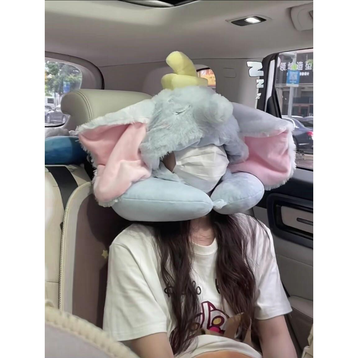 小飞象U型枕连帽女学生办公室午睡旅行枕便携可爱坐车护颈枕可爱