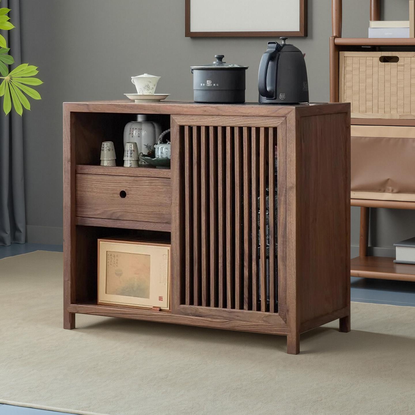 新中式茶水柜小型实木茶叶柜茶桌边柜客厅阳台储物茶桌侧边柜茶台