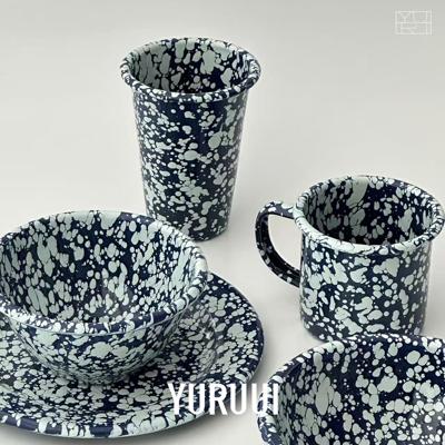 [YURUUI设计师]美国Crow Canyon深蓝泼墨搪瓷酸奶碗马克杯义大利