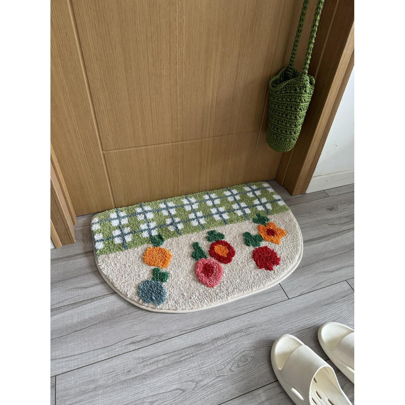 ins风可爱花朵半圆地垫入户门脚踏垫家用进门门口防滑地毯可机洗