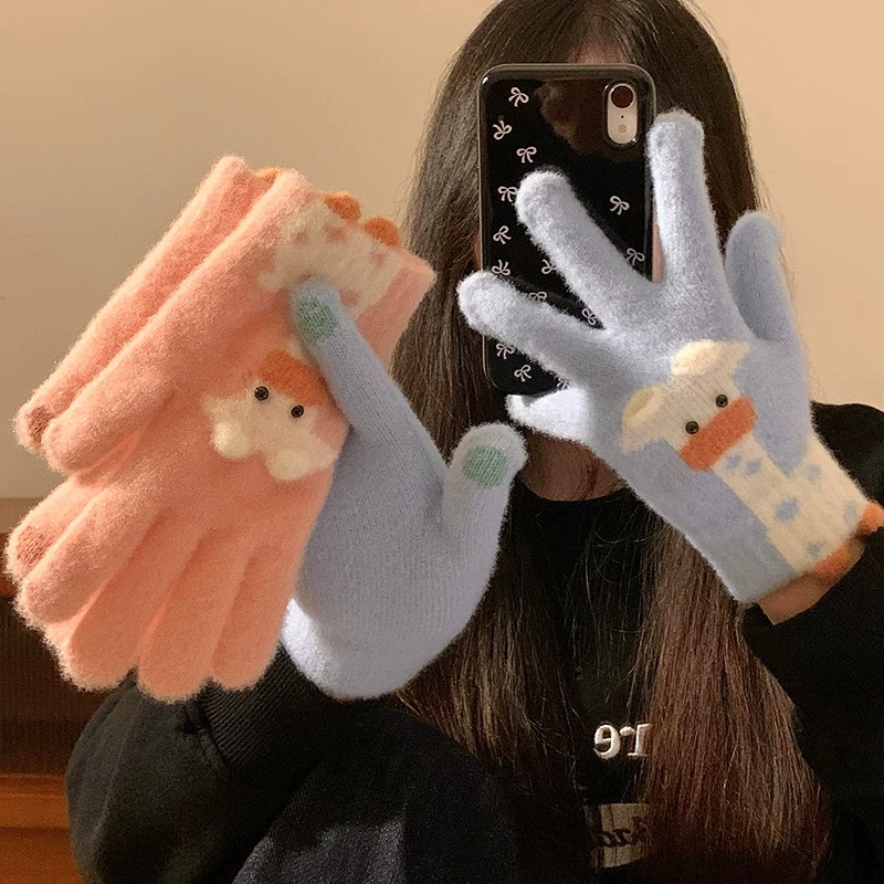 长颈鹿触屏加绒加厚防寒手套女