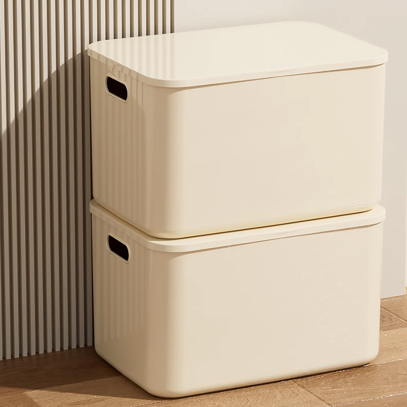 奶油风杂物收纳箱带盖家用衣柜衣服储物筐书本零食玩具塑料整理盒,收纳整理,收纳箱,淘宝优惠券,粉丝福利购,淘宝优惠卷