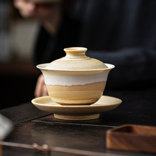 窑变沙漠黄三才盖碗泡茶碗大号带盖单个茶艺茶杯陶瓷功夫茶具家用