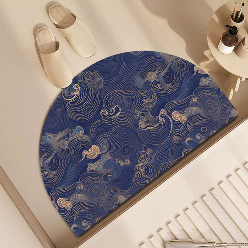 半圆形硅藻泥地垫土黄色浴室吸水防滑垫厨房卫生间门口速干脚垫