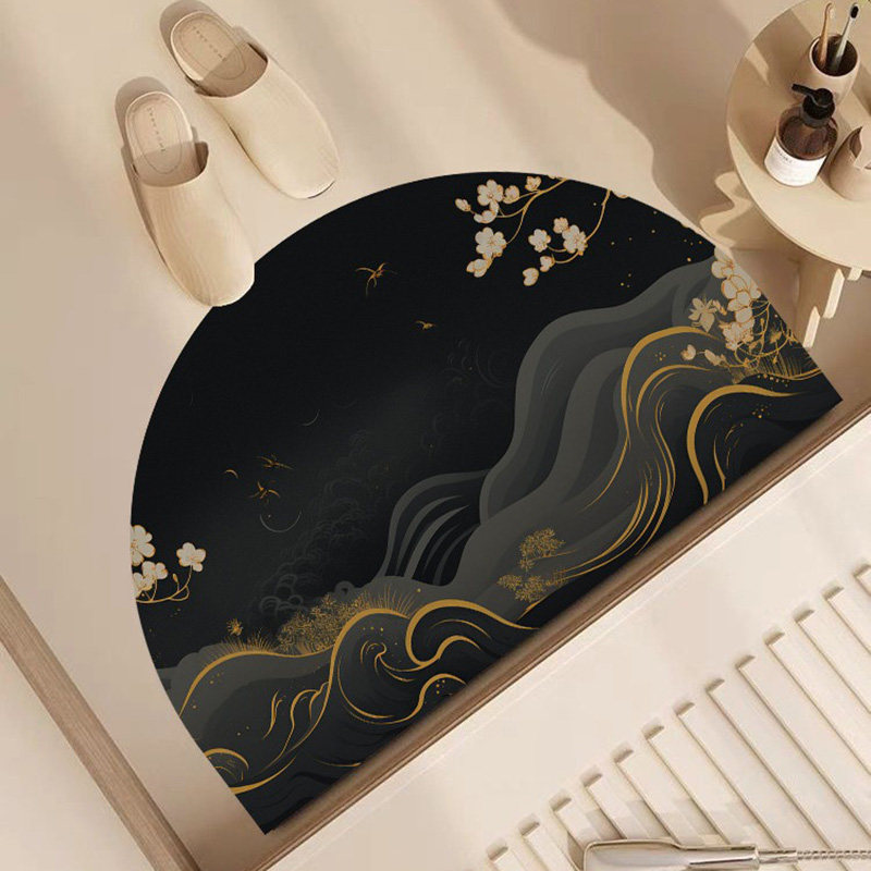 半圆形矽藻泥地垫土黄色浴室吸水防滑垫厨房化妆室门口速干脚垫