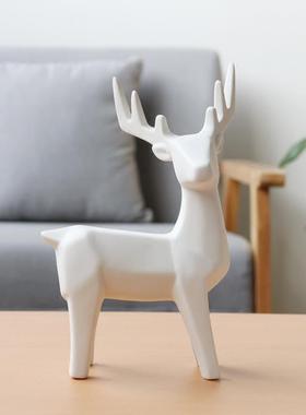 陶瓷北欧式创意家居工艺品客厅白色摆件动物麋鹿ins简约现代装饰