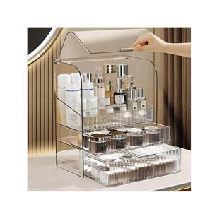简易化妆品收纳盒防尘透明桌面梳妆台口红护肤级收纳架整理柜