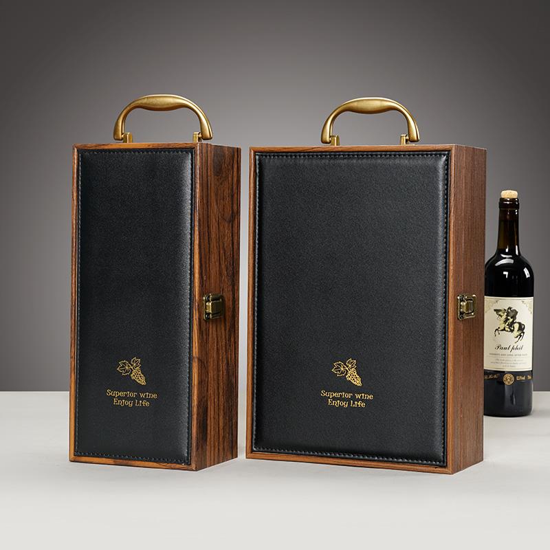 新款高端红酒包装礼盒空盒红酒箱葡萄酒盒红酒盒子双支装木盒厂家