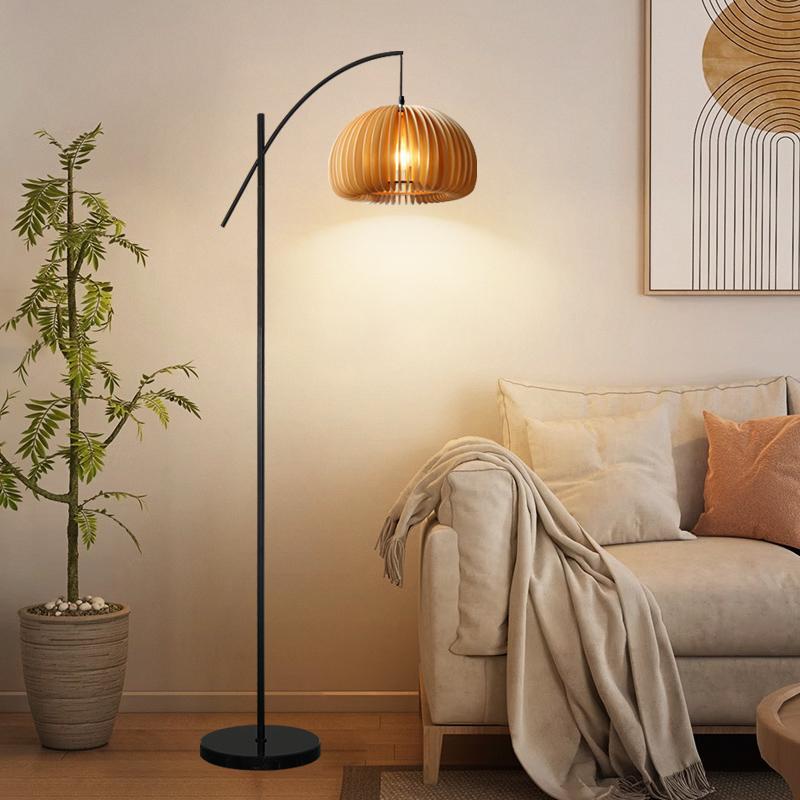 奶油南瓜落地灯客厅沙发旁边钓鱼灯中古氛围原木风卧室床头立式灯