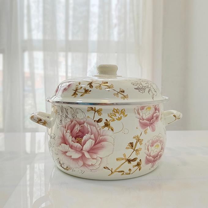 中式珐瑯芬芳汤锅加厚搪瓷炖锅18cm22cm26cm家用平底煮面 面锅煎