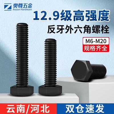 【M6-M20】12.9级反牙外六角螺丝高强度加长螺栓螺杆大全合金钢螺