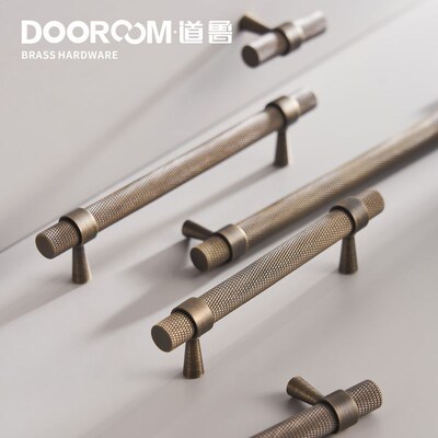 DOOROOM道鲁黄铜滚花古铜色家具抽屉柜门拉手双孔T型英伦风格把手