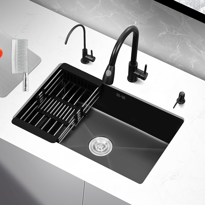 304不锈钢黑纳米水槽大单槽手工加厚厨房台下盆洗菜盆洗碗池套装