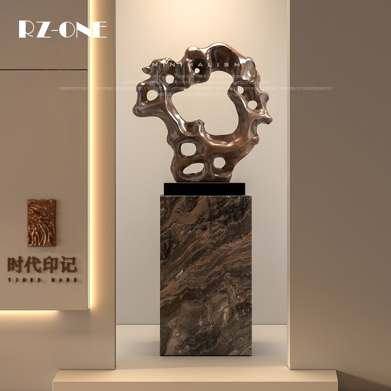 Rzone 复古太湖石雕塑摆件客厅柜软装饰品侘寂中古民宿酒店工艺品