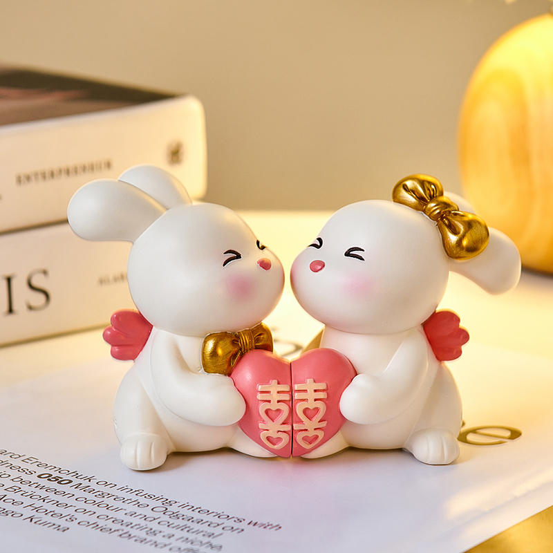 可爱创意情侣玄关兔子摆件婚房卧室装饰品闺蜜新婚结婚礼物送新人