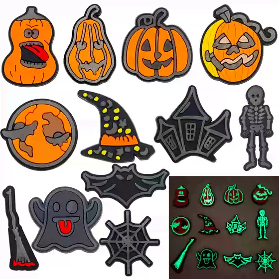 Glow-In-The-Dark Halloween Clog Shoe Accessories, Decorative Buttons, Cool Cartoon Shoe Charms, Creative Soft Rubber Shoe Charms Recommended
