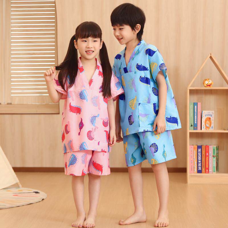 一次性儿童汗蒸服纯棉男童女童浴服可爱亲子装桑拿服汉蒸的衣服