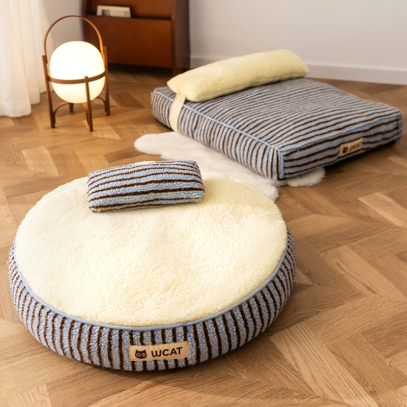 简约撞色条纹软面包厚垫猫窝狗窝靠枕护颈狗床猫床秋冬宠物窝