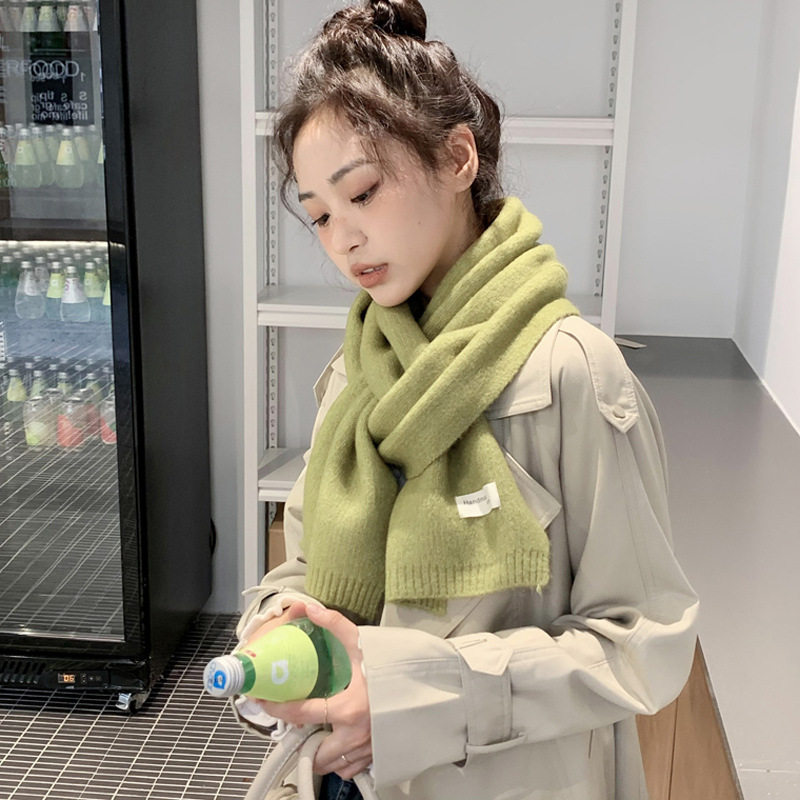 针织毛线围巾男女生秋冬季纯色米白色韩版短围脖可爱少女ins日系
