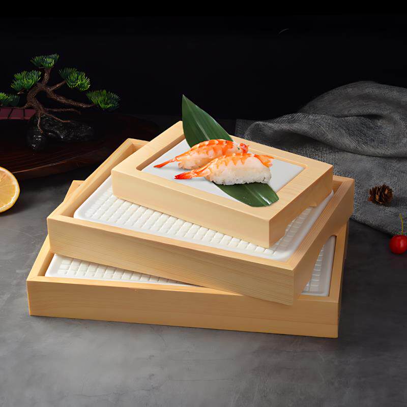 日式鱼生专用盘长方形刺身专用冰盘冰板木托高档寿司盘料理盛器
