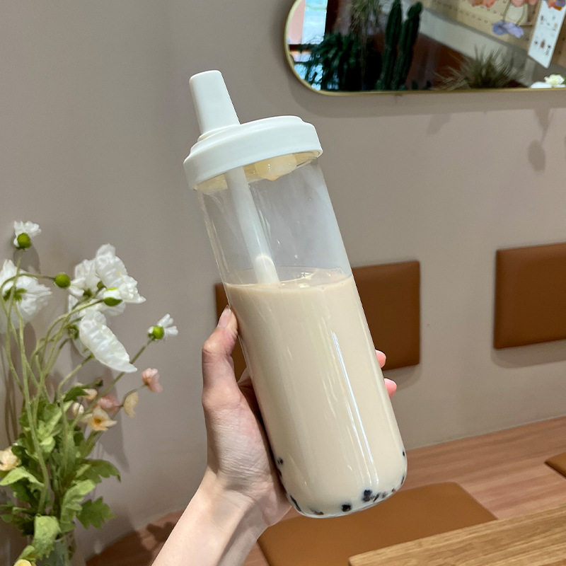 奶茶杯子家用重复使用可循环可吸珍珠的吸管杯子简约便携耐热塑料图片
