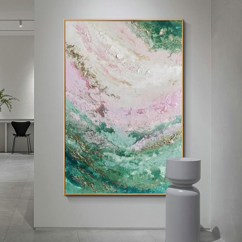 定做玄关手画艺绘油画画轻奢抽象挂客厅术感现饰代简约装设计壁师
