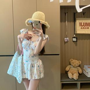 保守遮肚显瘦海边度假 高级感印花学生连身裙式 2025新款 泳衣女法式
