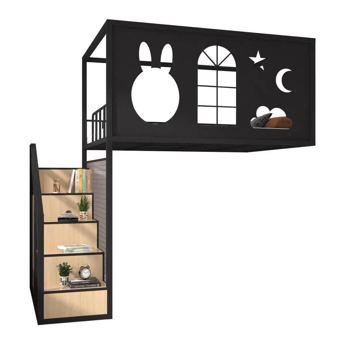 铁艺高架床单上层上床下空省空间树屋二楼悬空床阁楼床上铺高低床