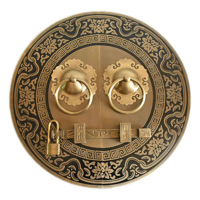 仿古大门拉手h中式纯铜门环把手复古圆形拉环老式门栓锁扣插销配