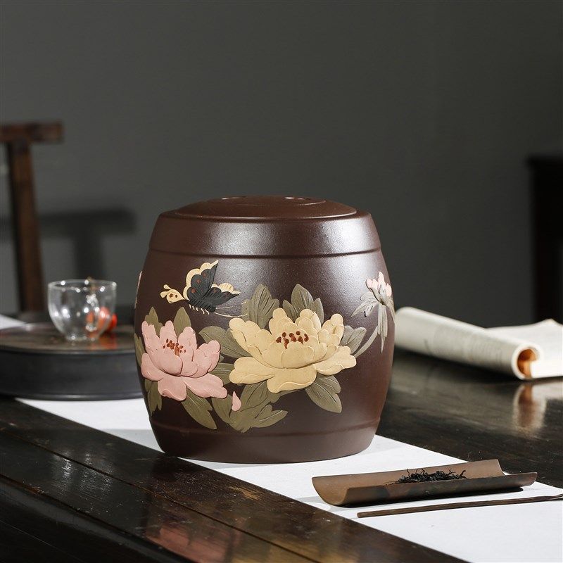 宜兴紫砂茶叶罐j大号普洱茶存储罐家用茶饼收纳茶缸礼盒陶瓷密封,餐饮具,茶叶罐,淘宝优惠券,粉丝福利购,淘宝优惠卷